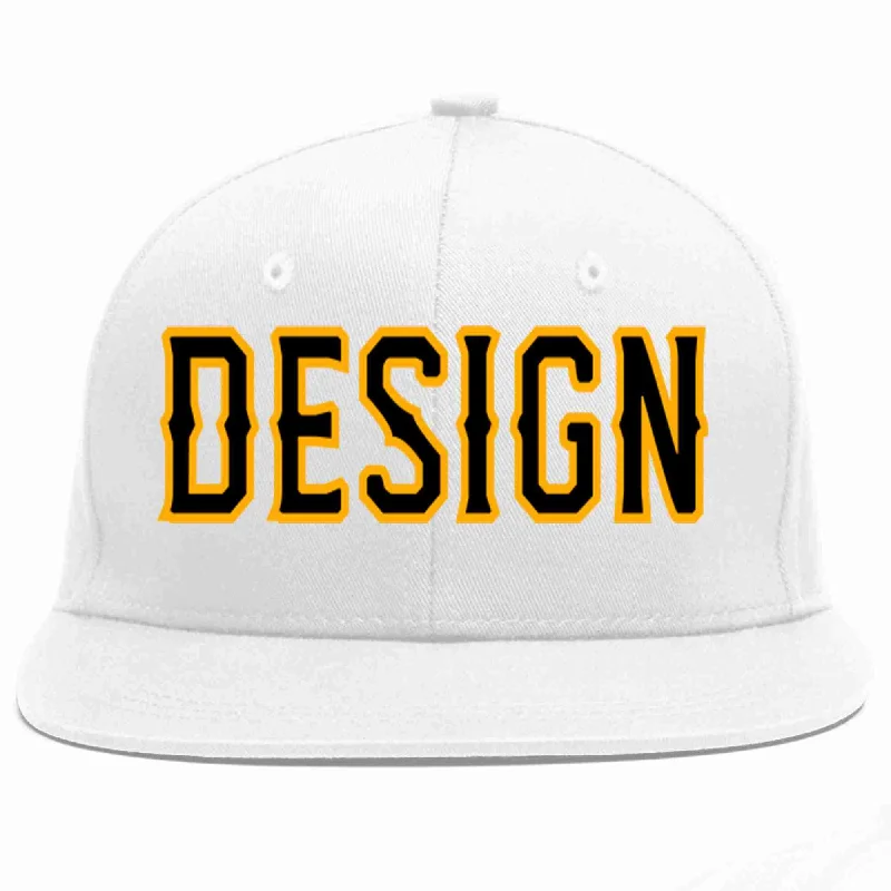 Baseball Cap With Graphics Design-Custom White Black-Yellow Flat Eaves Sport Baseball Cap Design for Men/Women/Youth