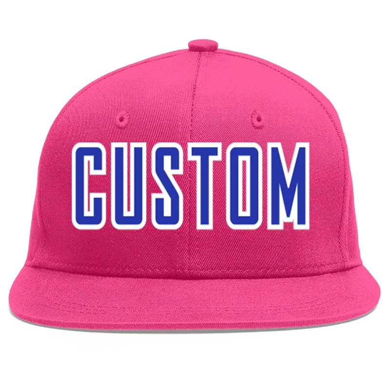 Baseball Cap For Fan Gear-Custom Rose Red Royal-White Flat Eaves Sport Baseball Cap