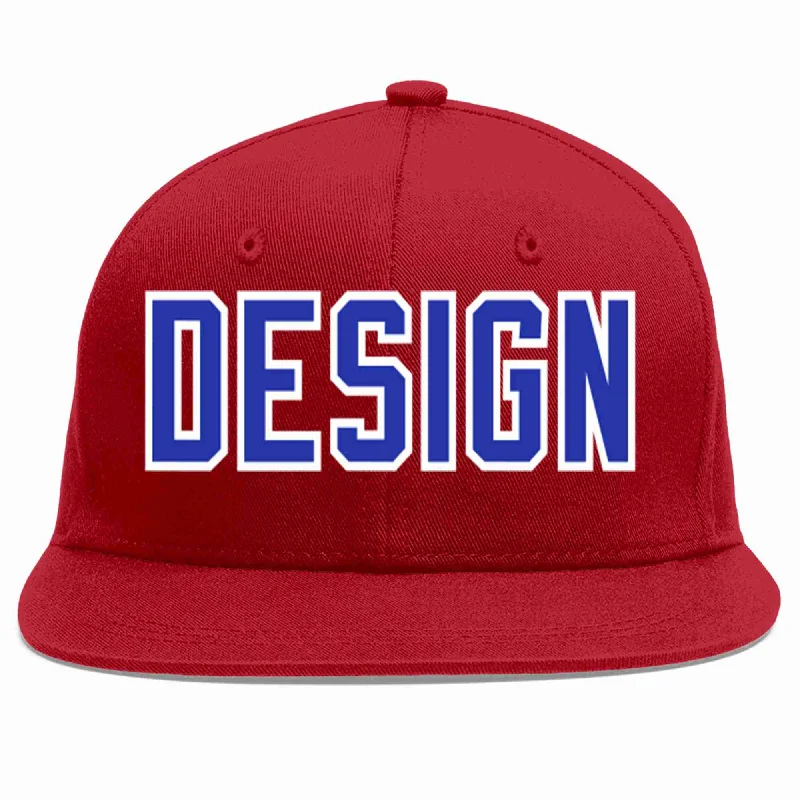 Baseball Cap For Charitable Events-Custom Red Royal-White Flat Eaves Sport Baseball Cap Design for Men/Women/Youth