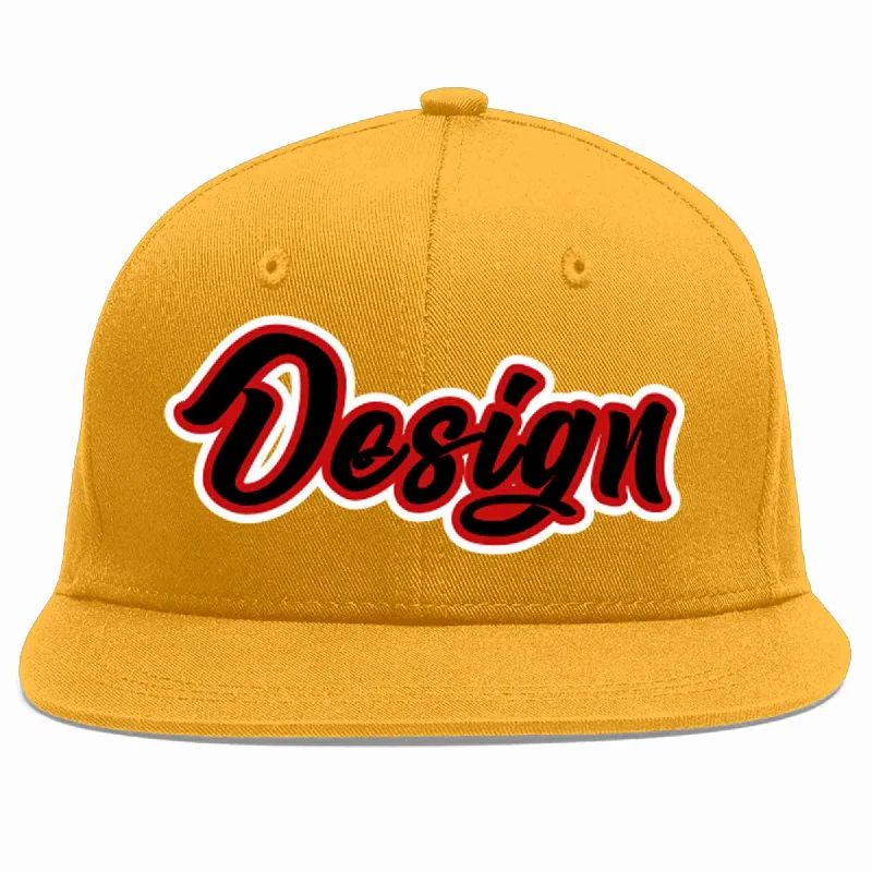 Baseball Cap With Custom Colors-Custom Gold Black-Red Flat Eaves Sport Baseball Cap Design for Men/Women/Youth