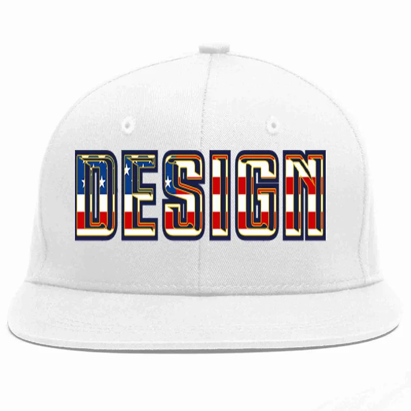 Baseball Cap For VIP Gifts-Custom White Vintage USA Flag-Gold Flat Eaves Sport Baseball Cap Design for Men/Women/Youth