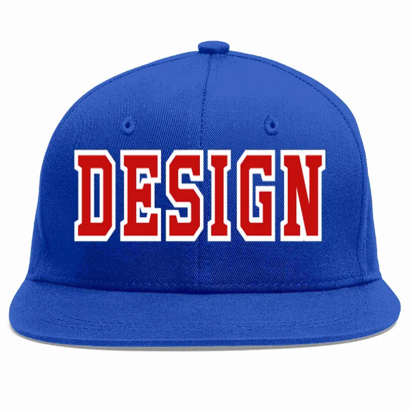 Baseball Cap For Personalized Branding-Custom Royal Red-White Flat Eaves Sport Baseball Cap Design for Men/Women/Youth