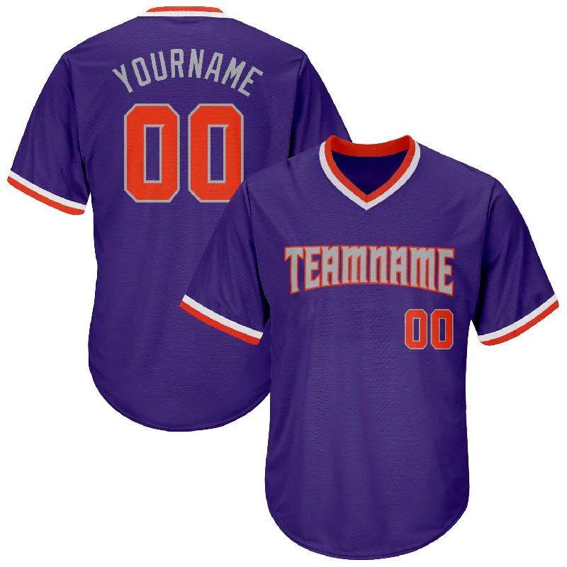 Baseball Jersey For Event Merchandise-Custom Purple Orange-Gray Authentic Throwback Rib-Knit Baseball Jersey Shirt