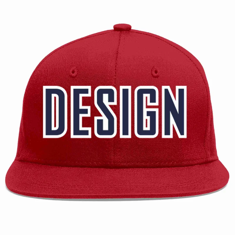 Baseball Cap For Sportswear-Custom Red Navy-White Flat Eaves Sport Baseball Cap Design for Men/Women/Youth