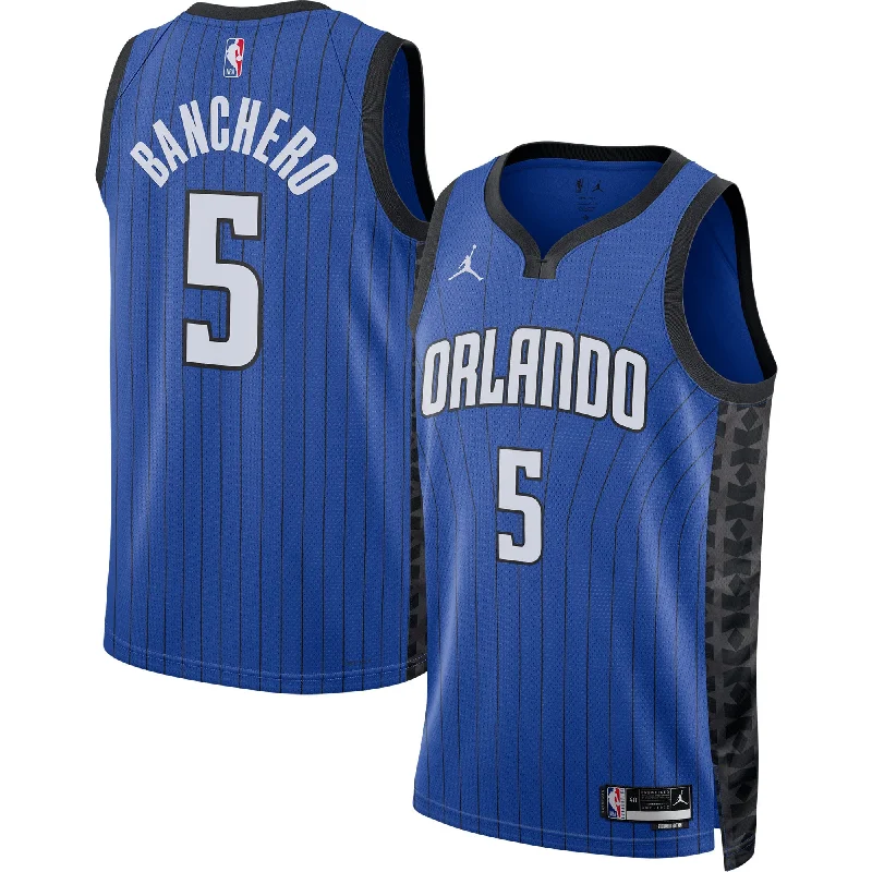 Basketball Jersey With Custom Team Name-Paolo Banchero Orlando Magic Jordan Brand Unisex Swingman Basketball Jersey - Statement Edition - Blue