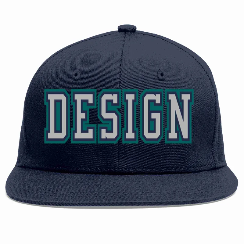 Custom Baseball Cap For Gifts-Custom Navy Gray-Navy Flat Eaves Sport Baseball Cap Design for Men/Women/Youth