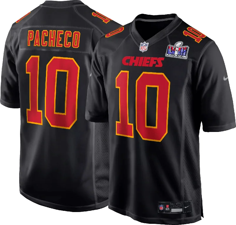 Personalized Football Jersey For Birthdays-Men’s Kansas City Chiefs #10 Isiah Pacheco Black 2024 Super Bowl LVIII Patch Limited Football Stitched Game Jersey