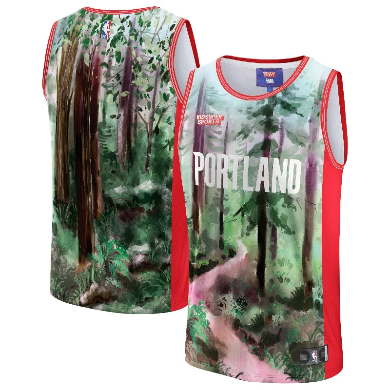 Basketball Jersey With Custom Artwork-Portland Trail Blazers & Youthsuper Studios By Unisex Hometown Basketball Jersey - Green