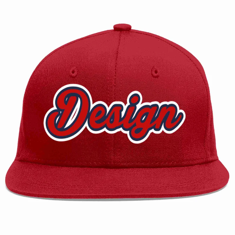 Baseball Cap For Custom Groups-Custom Red Red-Navy Flat Eaves Sport Baseball Cap Design for Men/Women/Youth