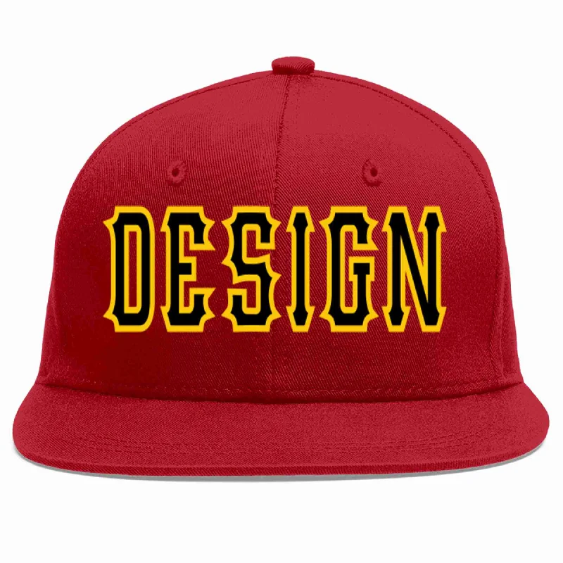 Baseball Cap With Custom Number-Custom Red Black-Gold Flat Eaves Sport Baseball Cap Design for Men/Women/Youth