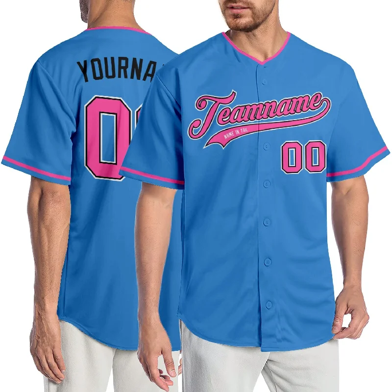 Baseball Jersey With Player Name-Custom Powder Blue Pink-Black Authentic Baseball Jersey