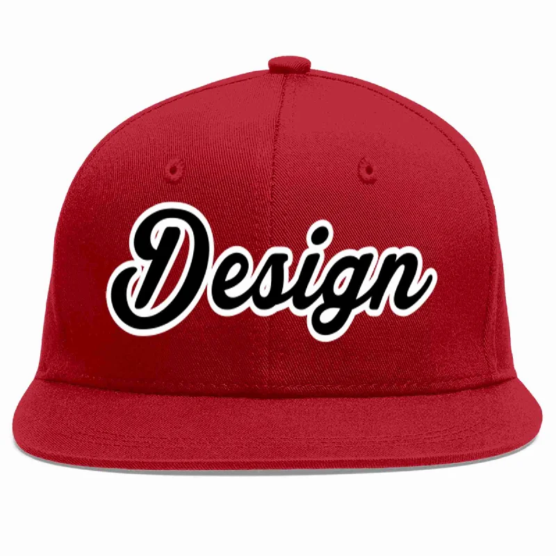 Baseball Cap For Sports Teams-Custom Red Black-White Flat Eaves Sport Baseball Cap Design for Men/Women/Youth