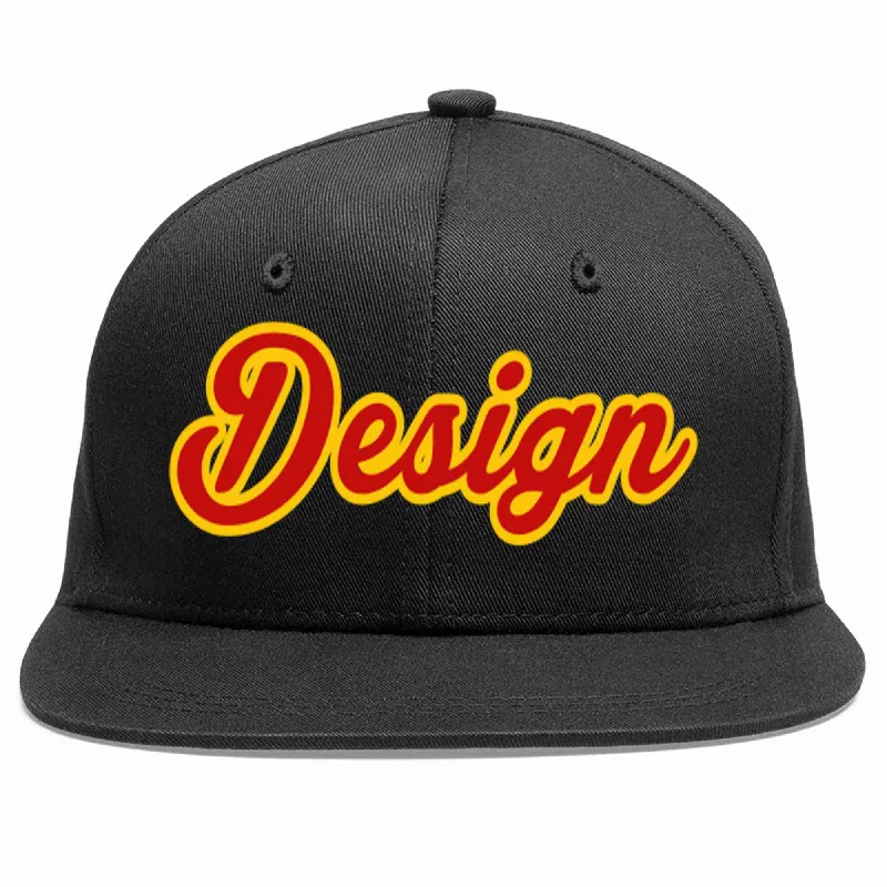 Baseball Cap For Running-Custom Black Red-Yellow Flat Eaves Sport Baseball Cap Design for Men/Women/Youth