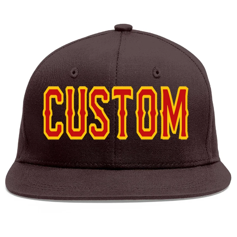 Baseball Cap With Flat Brim-Custom Brown Red-Yellow Flat Eaves Sport Baseball Cap