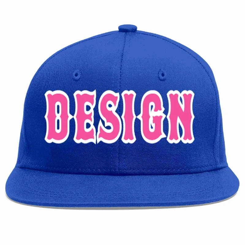 Baseball Cap With Custom Colors-Custom Royal Pink-White Flat Eaves Sport Baseball Cap Design for Men/Women/Youth