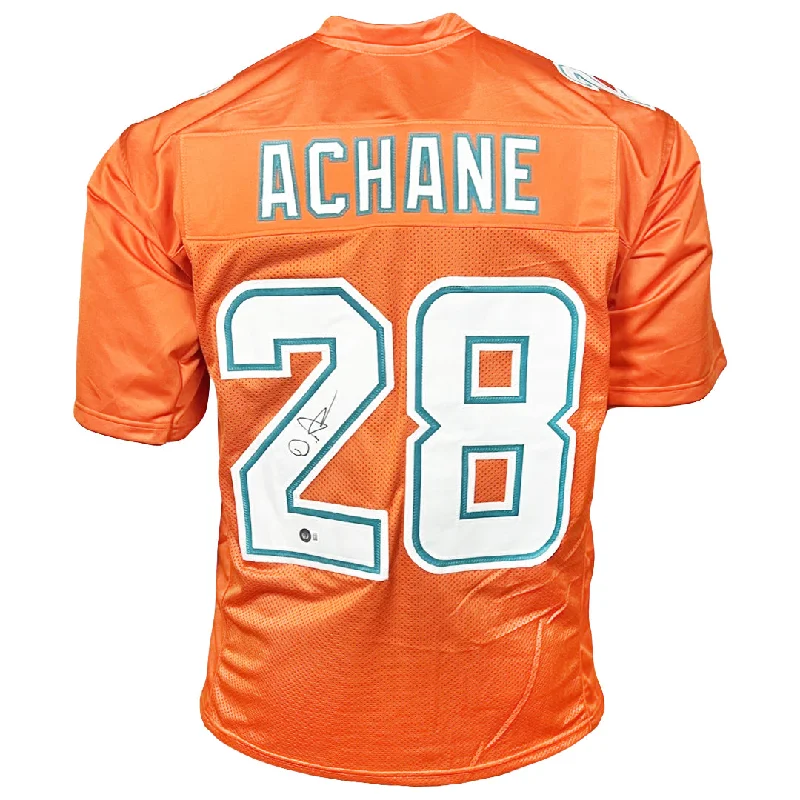 Rugby Jersey With Custom Fit-De'Von Achane Signed Miami Orange Football Jersey (Beckett)