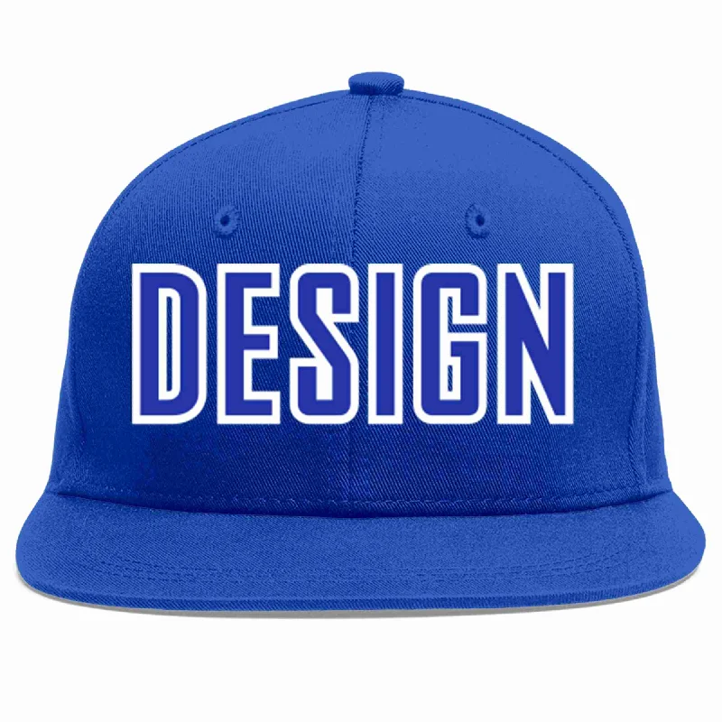 Baseball Cap For Beach Wear-Custom Royal Royal-White Flat Eaves Sport Baseball Cap Design for Men/Women/Youth