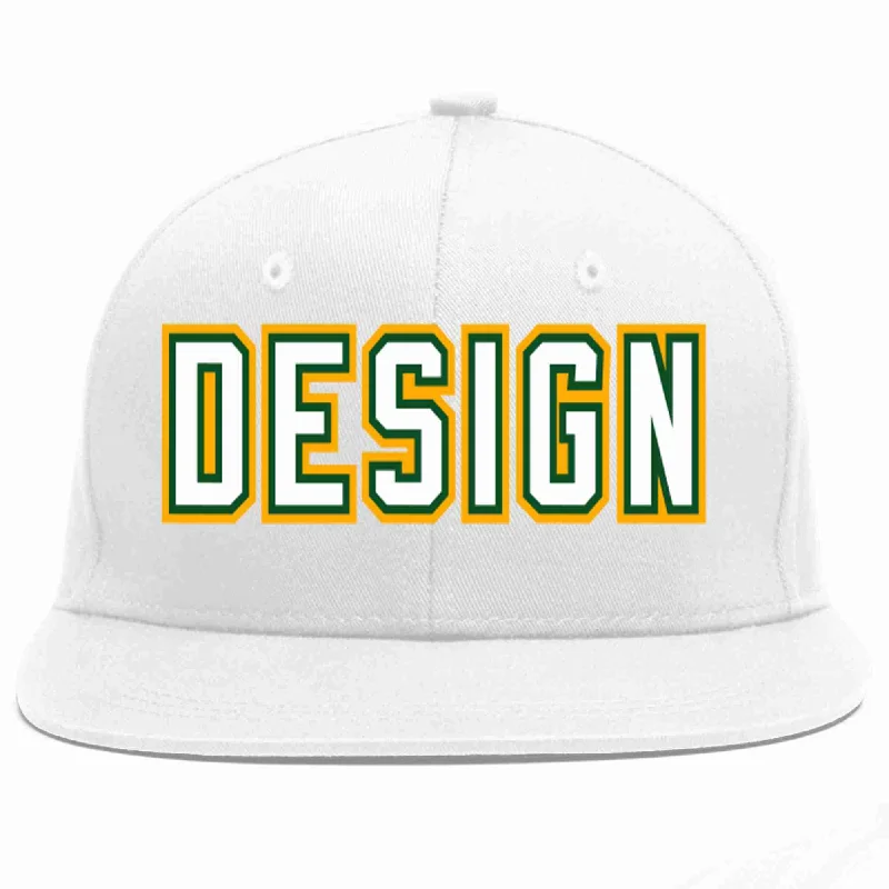 Baseball Cap For Promotional Campaigns-Custom White White-Kelly Green Flat Eaves Sport Baseball Cap Design for Men/Women/Youth