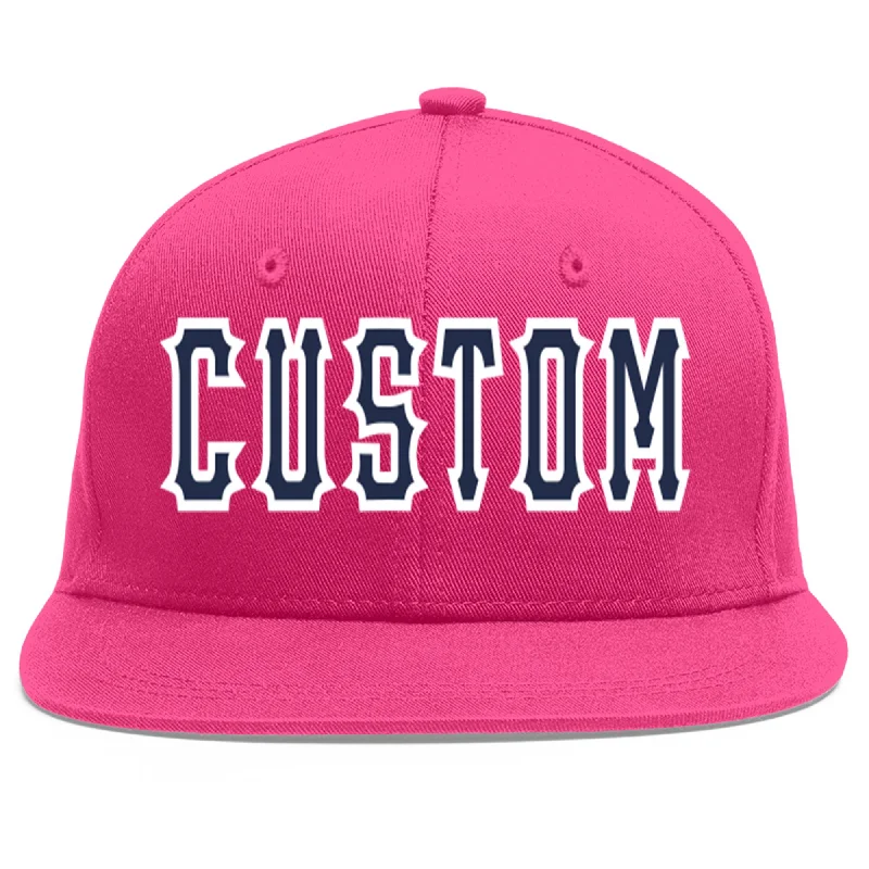 Custom Baseball Cap With Logo-Custom Rose Red Navy-White Flat Eaves Sport Baseball Cap