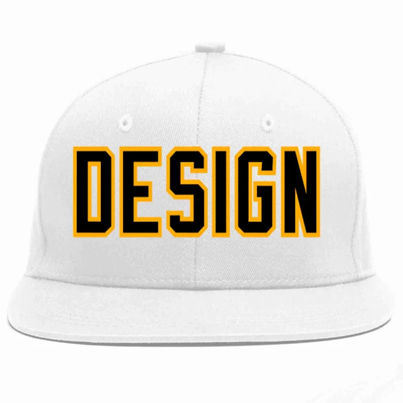 Baseball Cap With Embroidered Text-Custom White Black-Yellow Flat Eaves Sport Baseball Cap Design for Men/Women/Youth