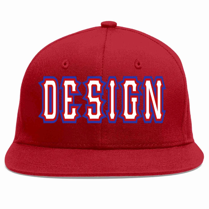 Baseball Cap With Custom Fabric-Custom Red White-Red Flat Eaves Sport Baseball Cap Design for Men/Women/Youth