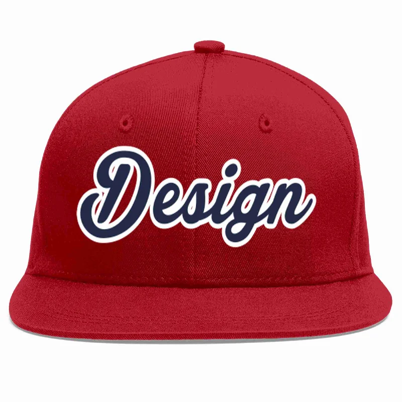 Baseball Cap With Custom Patch-Custom Red Navy-White Flat Eaves Sport Baseball Cap Design for Men/Women/Youth