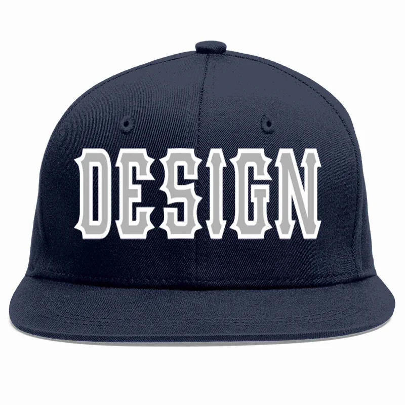 Baseball Cap With Graphics Design-Custom Navy Gray-White Flat Eaves Sport Baseball Cap Design for Men/Women/Youth