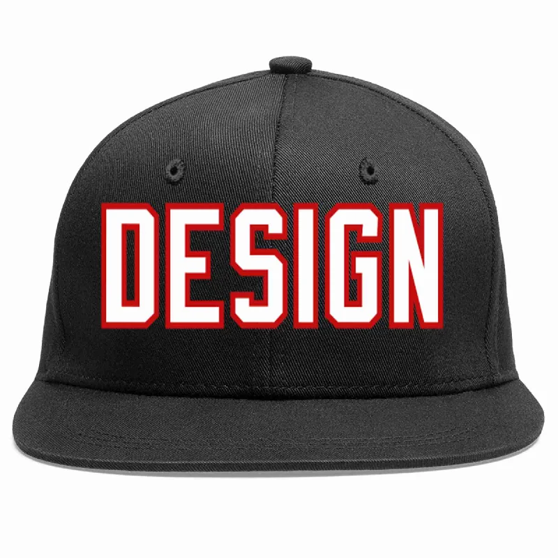 Baseball Cap For Sportswear-Custom Black White-Red Flat Eaves Sport Baseball Cap Design for Men/Women/Youth