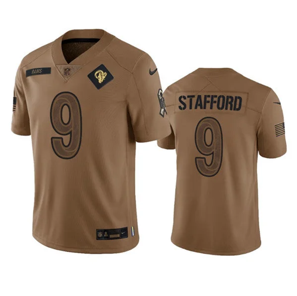 Football Jersey For Team Apparel-Men's Los Angeles Rams #9 Matthew Stafford 2023 Brown Salute To Service Limited Football Stitched Jersey