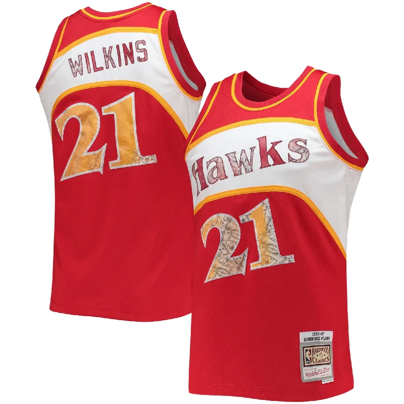 Basketball Jersey For Club Teams-Dominique Wilkins Atlanta Hawks 1986/87 Hardwood Classics 75th Anniversary Diamond Swingman Basketball Jersey - Red