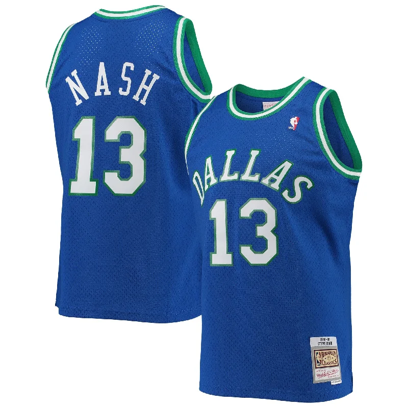 Basketball Jersey With Custom Text-Steve Nash Dallas Mavericks 1998/99 Hardwood Classics Swingman Basketball Jersey - Blue