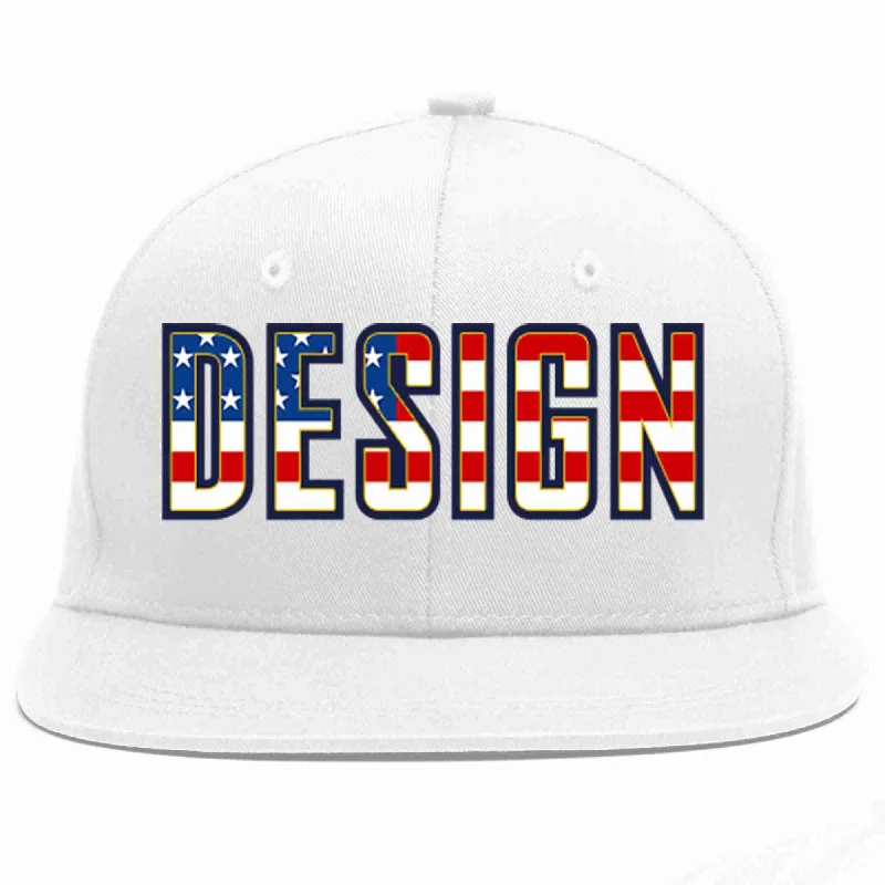 Baseball Cap For Sponsorship Branding-Custom White Vintage USA Flag-Gold Flat Eaves Sport Baseball Cap Design for Men/Women/Youth