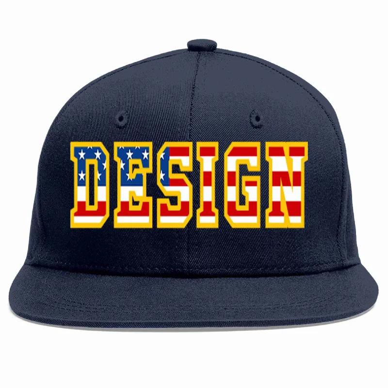 Baseball Cap With Comfortable Lining-Custom Navy Vintage USA Flag-Gold Flat Eaves Sport Baseball Cap Design for Men/Women/Youth