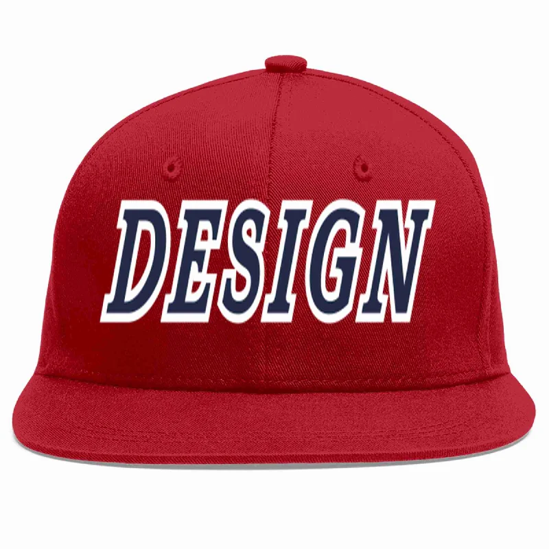 Baseball Cap For UV Protection-Custom Red Navy-White Flat Eaves Sport Baseball Cap Design for Men/Women/Youth