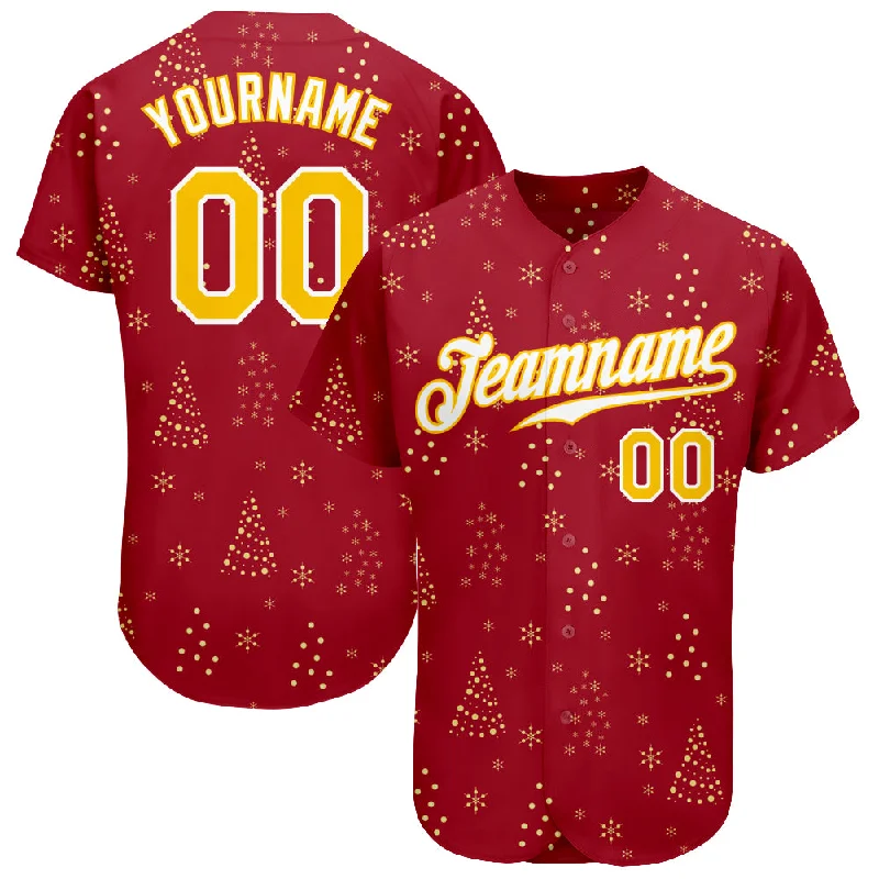 Baseball Jersey For Limited Edition Style-Custom Red Gold-White Christmas 3D Authentic Baseball Jersey