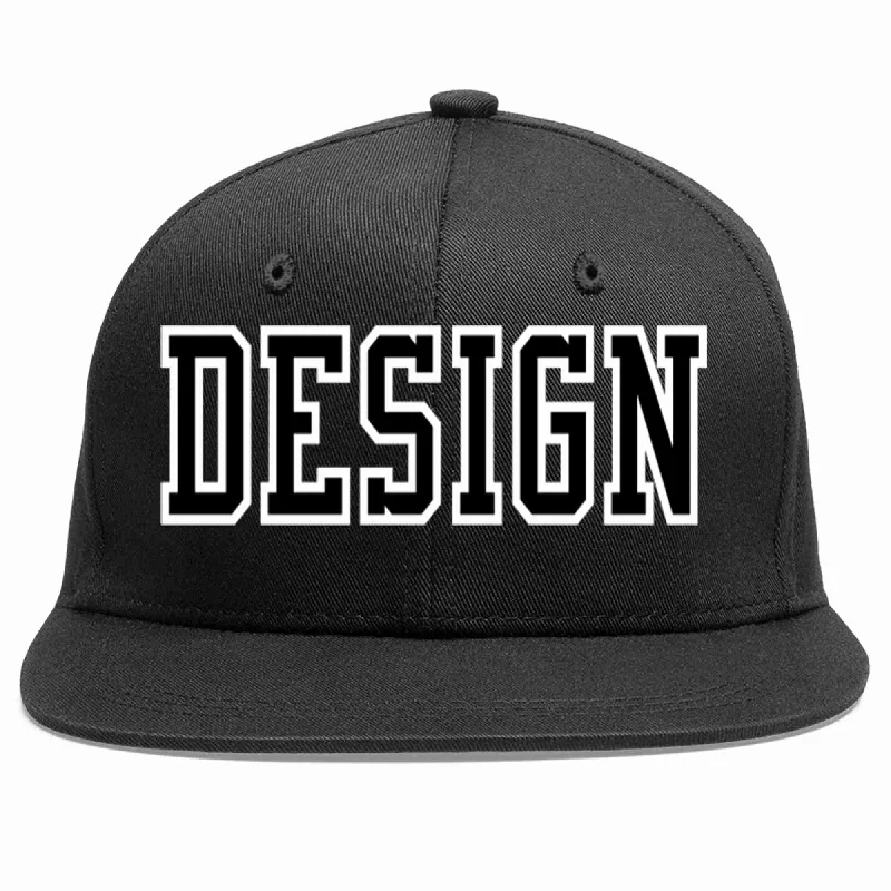 Baseball Cap With Custom Fit-Custom Black Black-White Flat Eaves Sport Baseball Cap Design for Men/Women/Youth