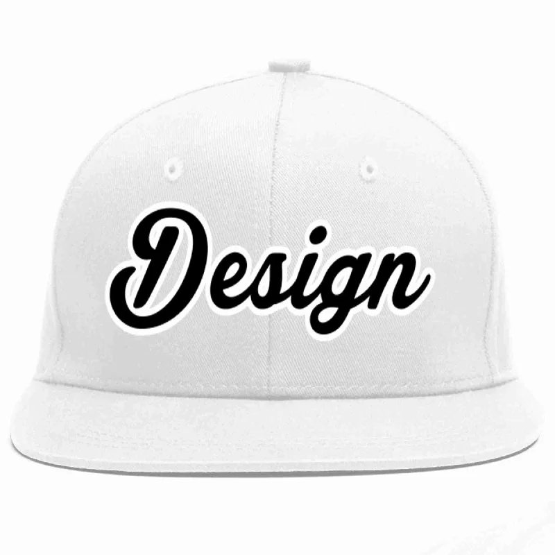 Baseball Cap With Company Branding-Custom White Black-White Flat Eaves Sport Baseball Cap Design for Men/Women/Youth