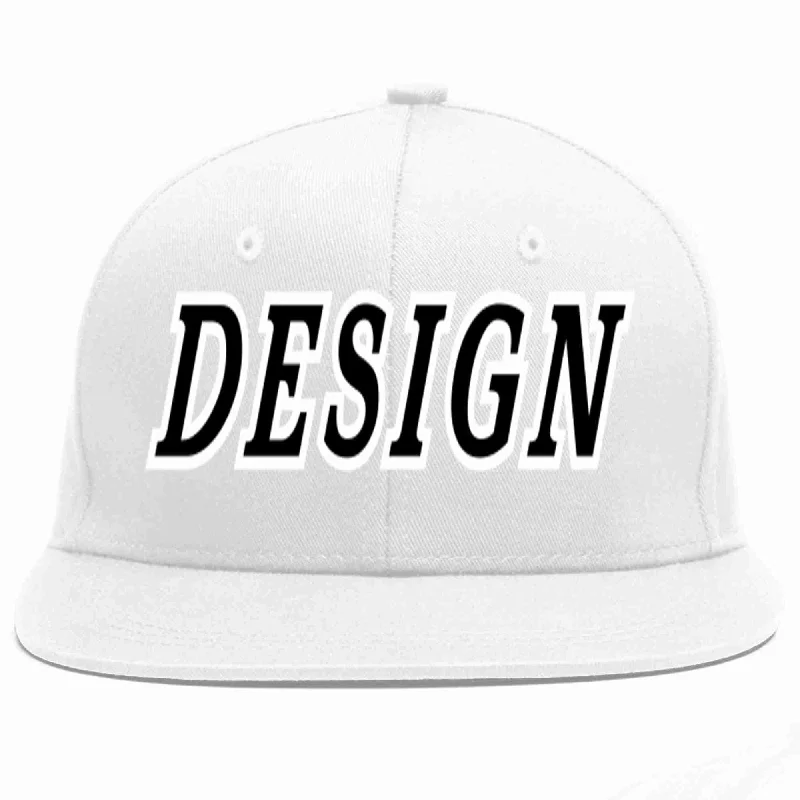 Baseball Cap With Custom Embroidery-Custom White Black-White Flat Eaves Sport Baseball Cap Design for Men/Women/Youth