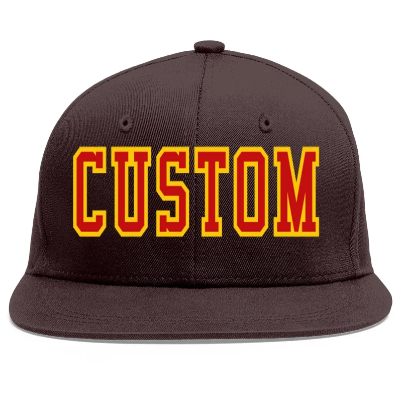 Baseball Cap For Employee Recognition-Custom Brown Red-Yellow Flat Eaves Sport Baseball Cap