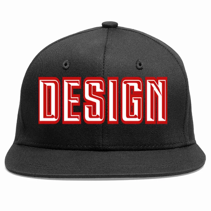 Baseball Cap For Running-Custom Black White-Red Flat Eaves Sport Baseball Cap Design for Men/Women/Youth