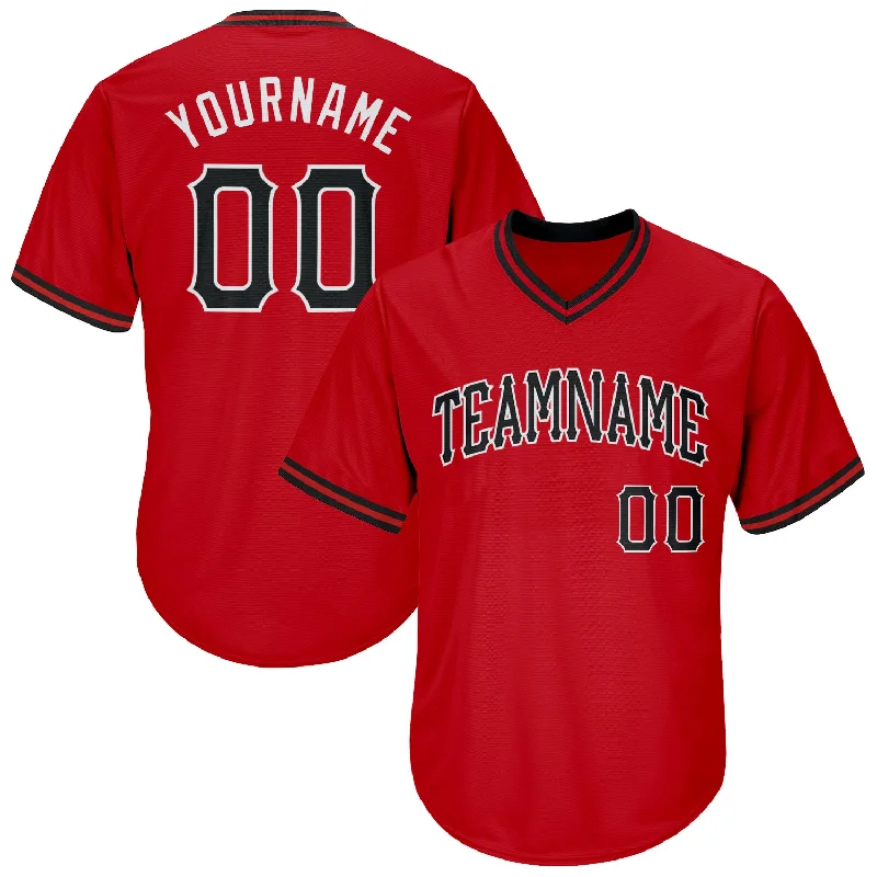 Baseball Jersey For Baseball Celebrations-Custom Red Black-White Authentic Throwback Rib-Knit Baseball Jersey Shirt