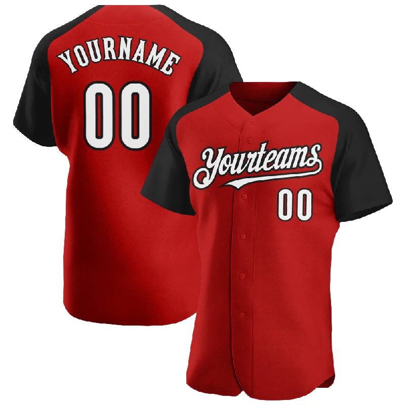 Baseball Jersey With Signature Designs-Custom Red White-Black Authentic Raglan Sleeves Baseball Jersey