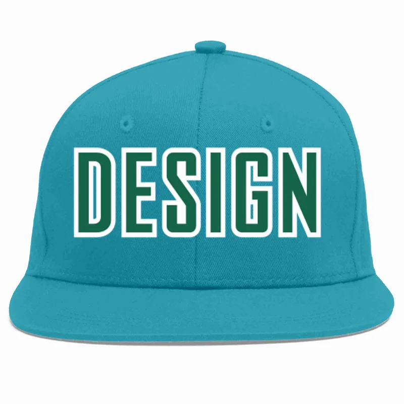 Baseball Cap With Comfort Fit-Custom Aqua Kelly Green-White Flat Eaves Sport Baseball Cap Design for Men/Women/Youth