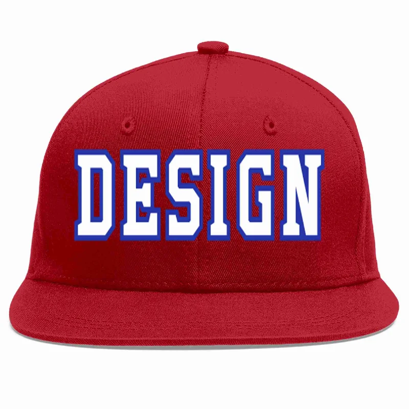 Baseball Cap For School Apparel-Custom Red White-Royal Flat Eaves Sport Baseball Cap Design for Men/Women/Youth