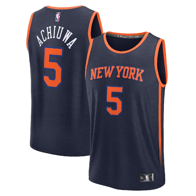 Basketball Jersey For School Teams-Precious Achiuwa New York Knicks Branded Fast Break Player Basketball Jersey - Statement Edition - Navy