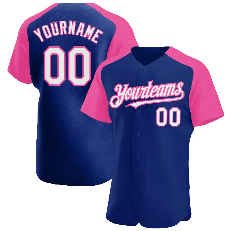 Baseball Jersey For International Matches-Custom Royal White-Pink Authentic Raglan Sleeves Baseball Jersey