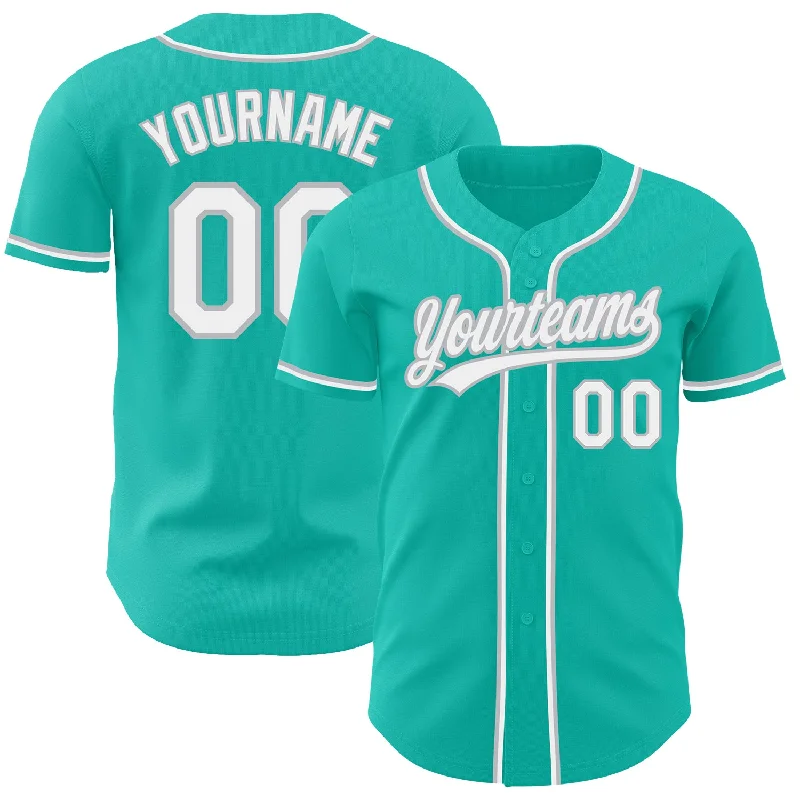 Baseball Jersey For Custom Team Apparel-Custom Aqua White-Gray Authentic Baseball Jersey