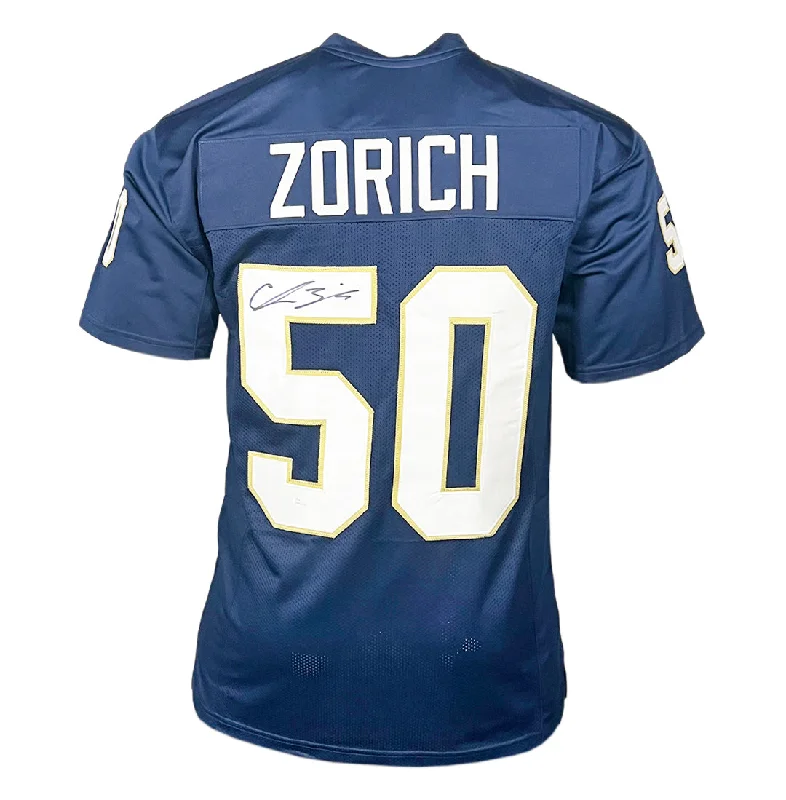 Rugby Jersey For Special Editions-Chris Zorich College Style Autographed Football Jersey Blue (JSA)