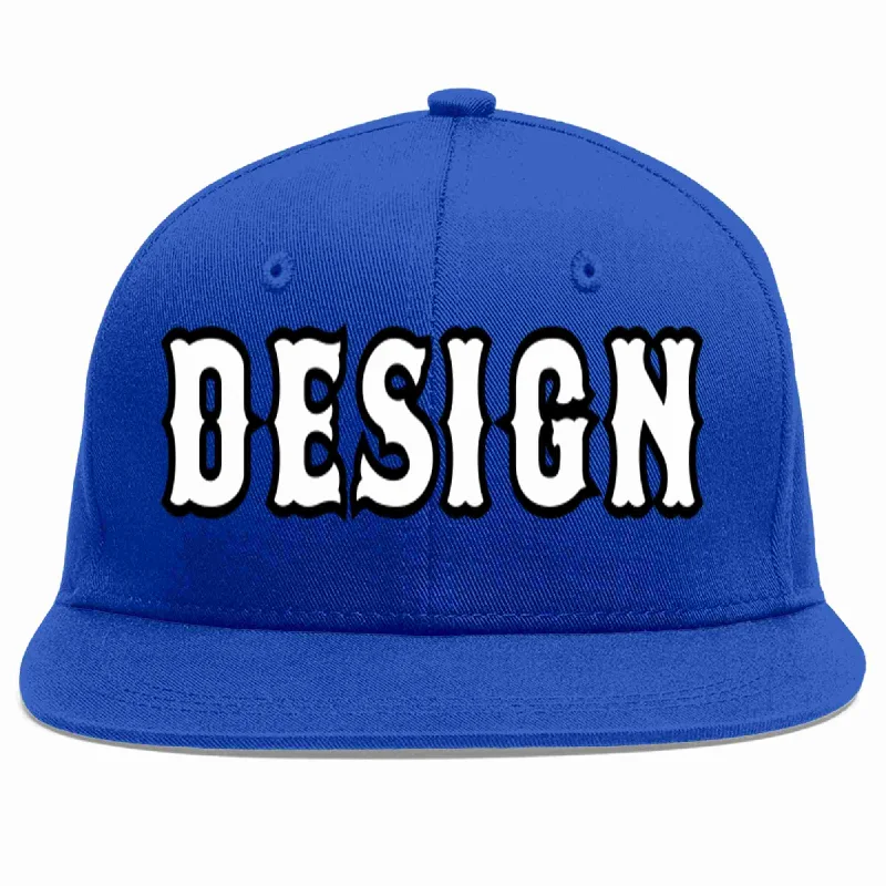 Baseball Cap For Seasonal Styles-Custom Royal White-Black Flat Eaves Sport Baseball Cap Design for Men/Women/Youth