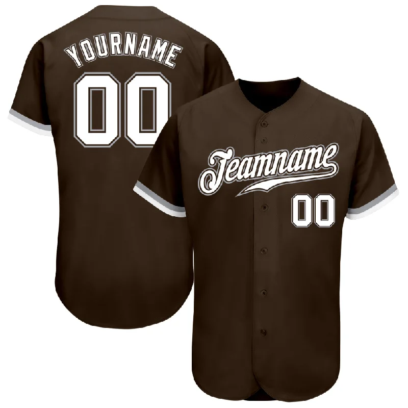 Baseball Jersey For Stylish Designs-Custom Brown White-Gray Authentic Baseball Jersey